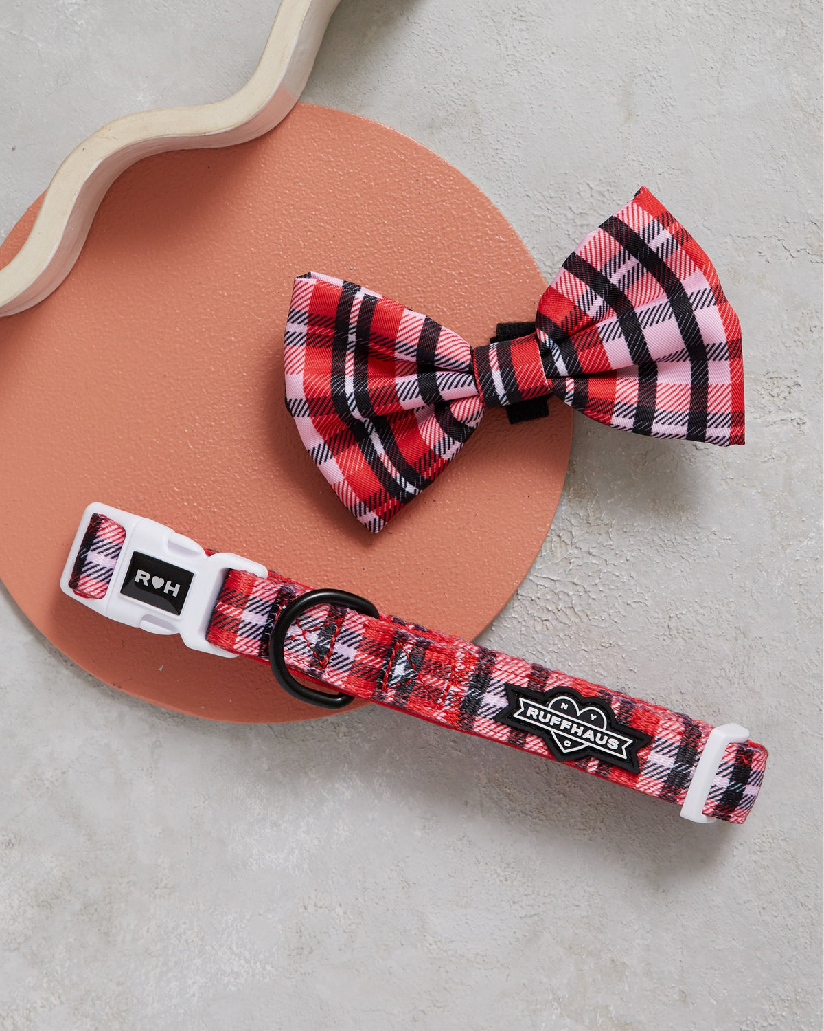 Puppy Love Plaid Collar & Bow Tie